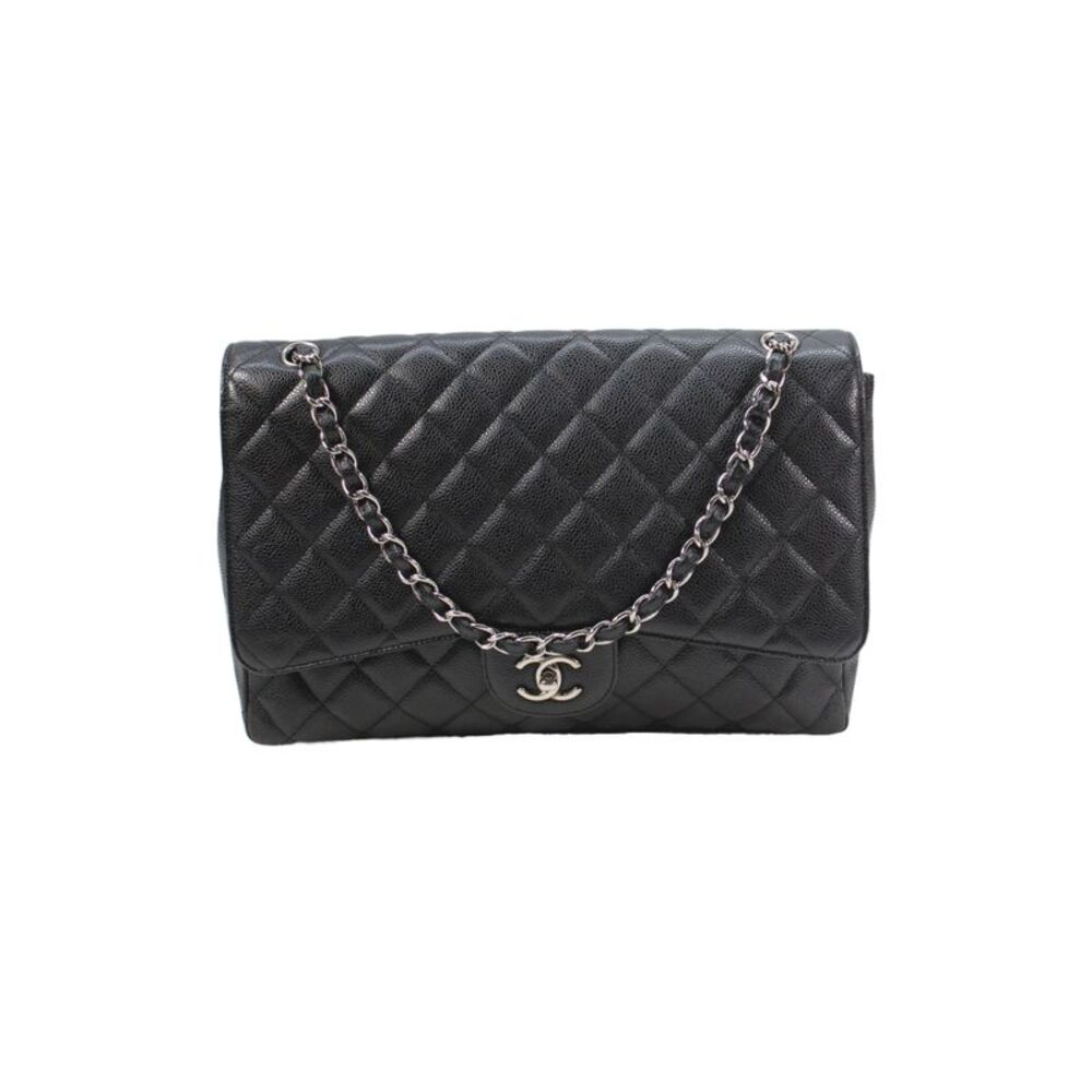 Chanel Womens Quilted Caviar Leather Classic Jumbo Flap Shoulder Handbag Black